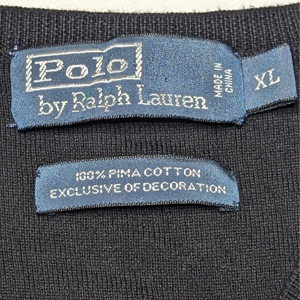 Polo Ralph Lauren Men XL Black Pima Cotton V-Neck Sweater Vest Red Pony Classic
